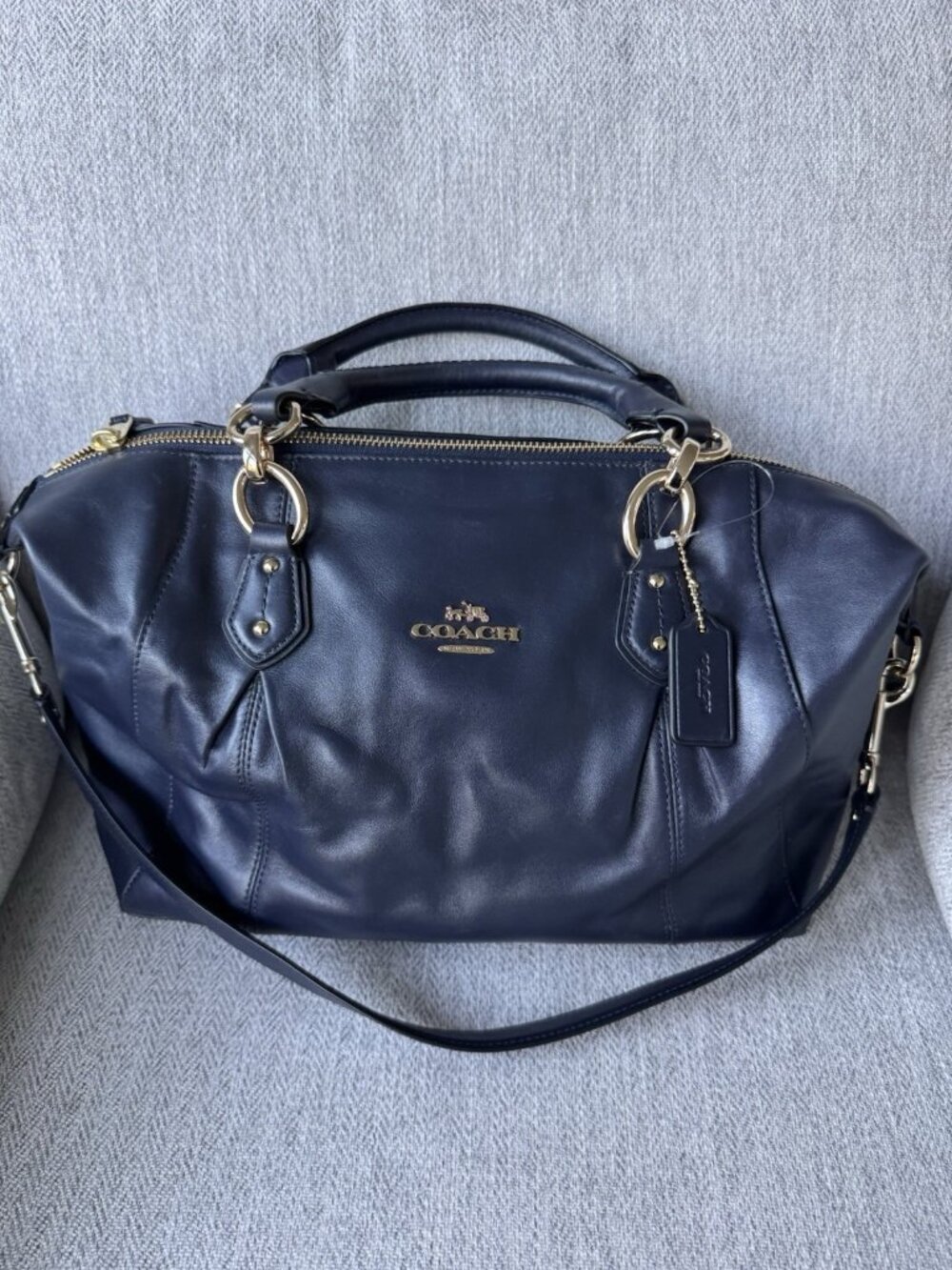 Coach Colette Leather Satchel Purse Bag Navy Blue With Gold Hardware